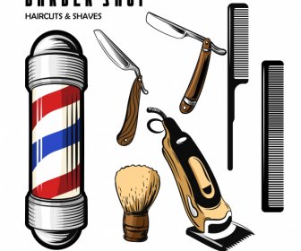 hairdressing design elements colored classical sketch