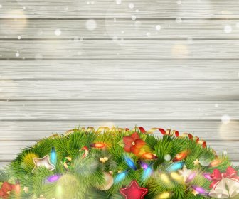 Halation Christmas Wood Background With Baubles Vector