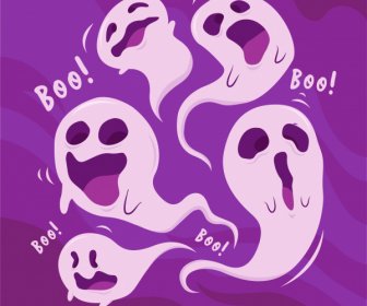 Halloween Background Active Funny Ghost Characters Sketch