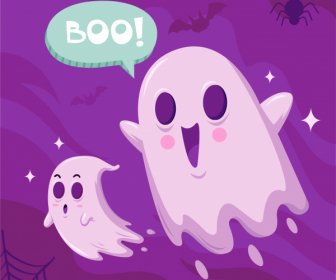 Halloween Background Template Funny Ghost Bat Spider Decor