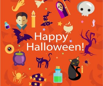 Ilustración Con Elementos De Terror Halloween Background Template