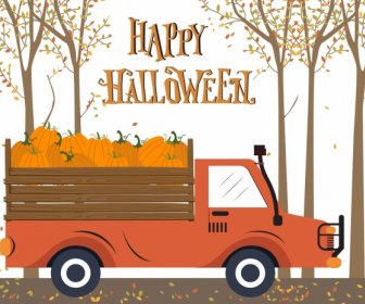 Halloween Sfondo Camion Zucca Autunno Paesaggio Arredamento