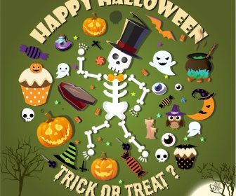 Halloween Background With Design Elements Arranging In Circle