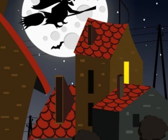 Halloween Background Wizard Bats Moonlights Icons Silhouette Decor