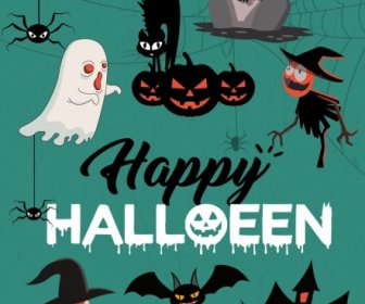 Halloween Banner Classical Horror Icons Decor