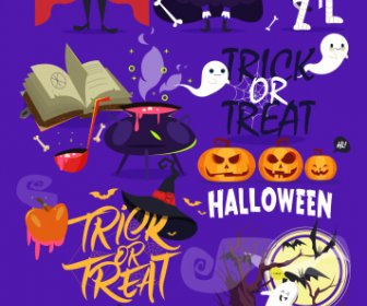 Halloween Banner Warna-warni Gelap Desain Karakter Horor Sketsa