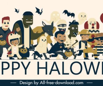 Horror Divertido De Banner De Halloween Disfraces Personajes Dibujo