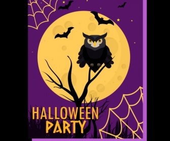 Halloween Banner Mengerikan Desain Hitam Owl Ikon