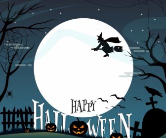 Halloween-Banner Mondlicht Nacht Friedhof Designszene