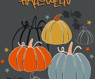 Halloween Banner Zucca Icone Arredamento Handdrawn Sketch