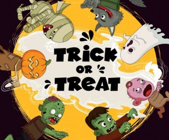 Halloween Banner Scary Characters Icons Circle Layout
