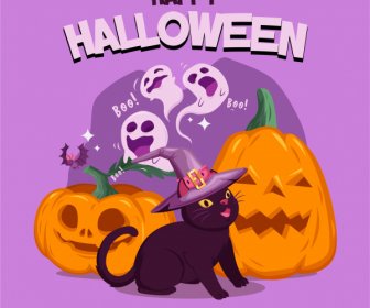 Halloween Banner Template Lucu Simbol Menakutkan Sketsa