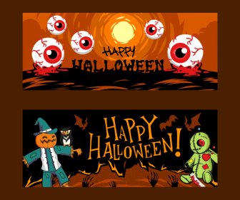 halloween banner templates classic frightening symbols sketch