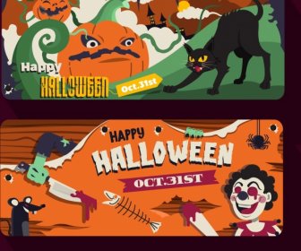 Template Spanduk Halloween Dekorasi Horor Klasik Berwarna-warni
