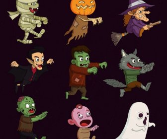 Diseño De Dibujos Animados Divertidos Personajes Iconos De Halloween