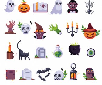 Halloween Decor Elements Scary Symbols Sketch