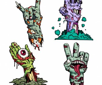 Halloween Design Elements Frightening Decomposing Zombie Hands Sketch