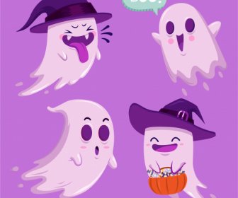 halloween design elements funny ghost characters sketch