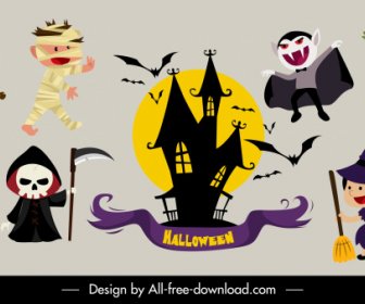 Skizzieren Sie Halloween-Design-Elemente-Horror-Symbole