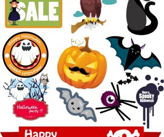 Halloween Design Elements In Flat Color Style