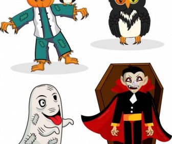 Halloween Design Elements Pumpkin Owl Ghost Devil Icons