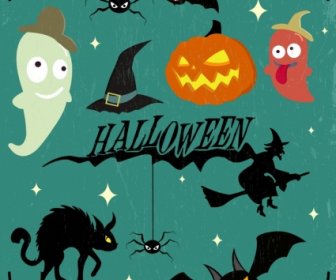 Halloween Design Elements Scary Icons Isolation