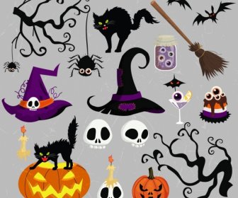 Objetos De Assustador Halloween Design Elementos
