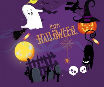 Halloween Design Elements Scary Objects Icons