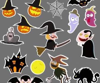 Halloween Design Elements Various Colored Flat Symbols