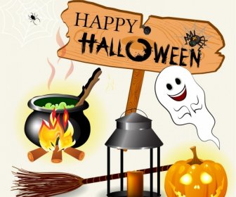 Halloween Design Elements Various Colored Icons