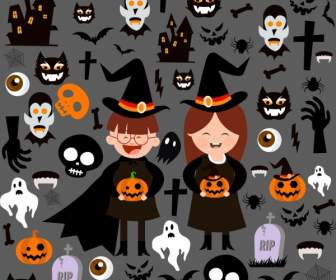 Elemen Desain Halloween Berbagai Menakutkan Simbol Isolasi