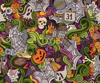Halloween Doodle Vektor Nahtlose Muster