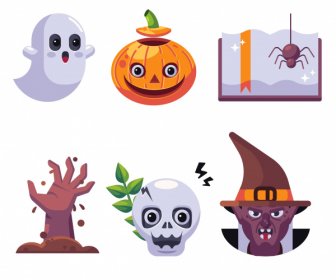 Halloween Elementy Przerażające Symbole Szkic