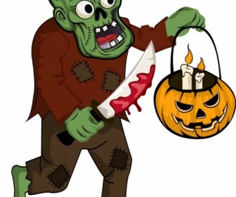 Decorazione Di Zucca Lanterna Di Halloween Icona Zombie Spaventoso