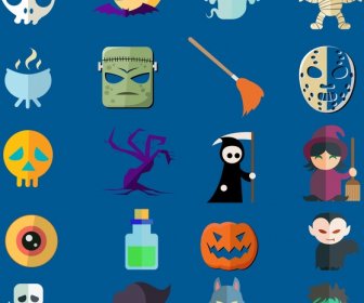 Коллекция икон Хэллоуин с различными типами