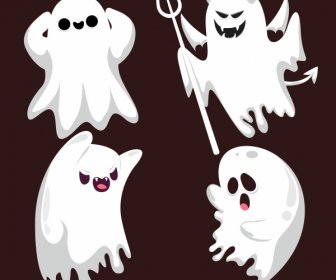 Halloween Icons Ghost Devil Sketch Cartoon Characters