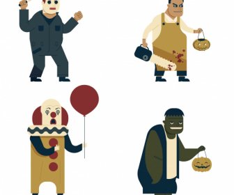 Skizzieren Sie Halloween Symbole Horror Teufel Clown Figuren