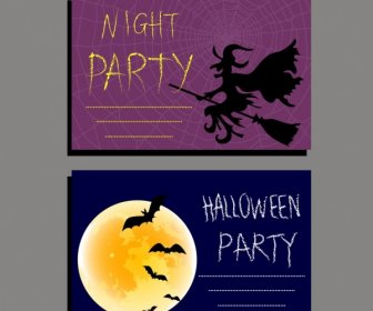 Halloween Undangan Kartu Template Wizard Kelelawar Moonlight Ikon
