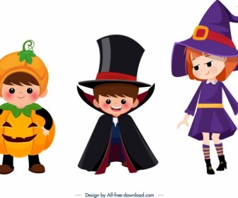 Ikony Dzieci Halloween Kreskówka Postać Projekt