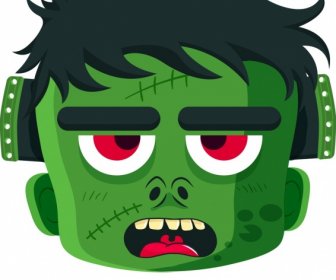 ícone Do Rosto Assustador Verde Do Modelo De Máscara De Halloween