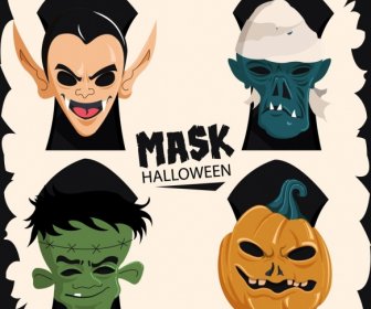 Halloween Masks Background Scary Icons Decor
