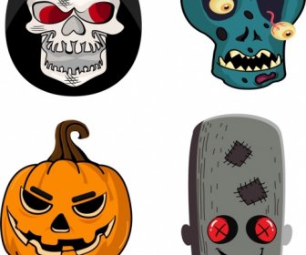 Halloween Masker Template Mengerikan Ikon Desain Warna-warni