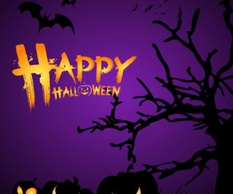 Halloween Malam Poster Template Vektor Ilustrasi