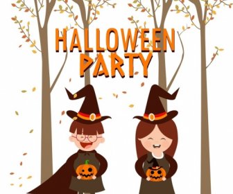 Halloween Party Background Cute Kid Icons