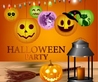 Festa Di Halloween Banner Brillante Zucca Lanterne Decorazione