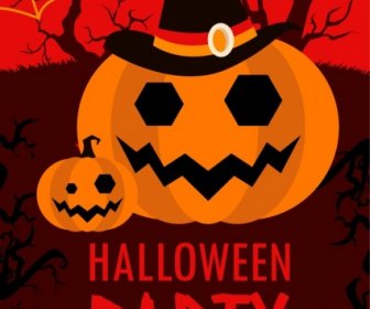 Fiesta De Halloween Calabaza Iconos De Diseño Banner Oscuro Terror