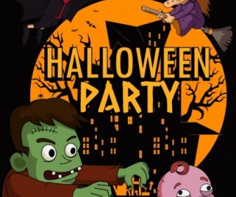 Halloween Partai Spanduk Elemen Desain Menakutkan Gelap Berwarna
