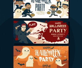 Halloween Party Banners Funny Horror Characters Horizontal Design