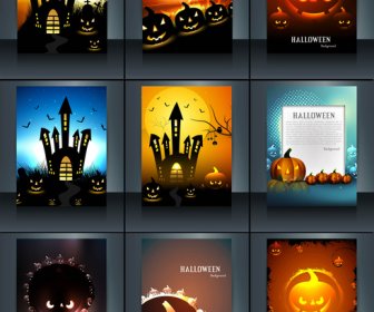 Design De Vecteur Colorés Lumineux Halloween Party 9 Brochures Collection Réflexion Présentation