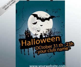 Fiesta De Halloween Noche Poster Design Vector